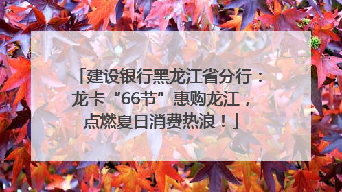 建设银行黑龙江省分行：龙卡“66节”惠购龙江，点燃夏日消费热浪！